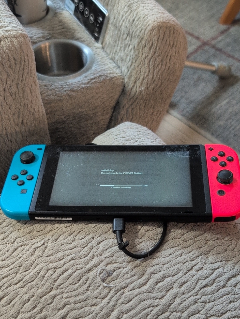 Nintendo Switch with Neon Blue Left & Neon Red Right Joy-Con